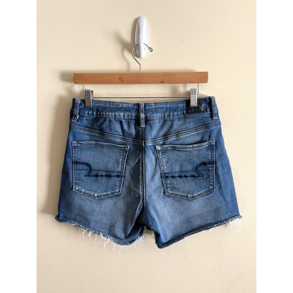 American Eagle Distressed Womens Shorts 10 Hi Rise Shortie Super Stretch Raw Hem - Picture 2 of 4